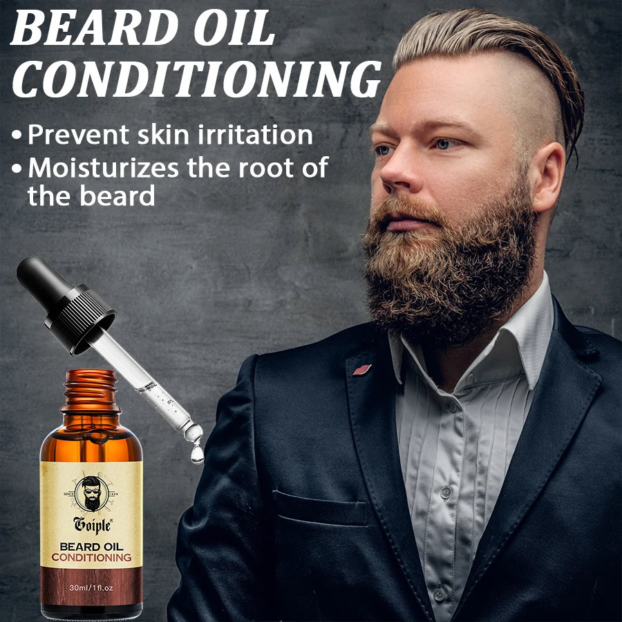 3pcs Men Natural Beard Care Oil Moisturizing Smoothing Facial Hair Care Tools Gentlemen Whiskers Oil Conditioner and Volumizing