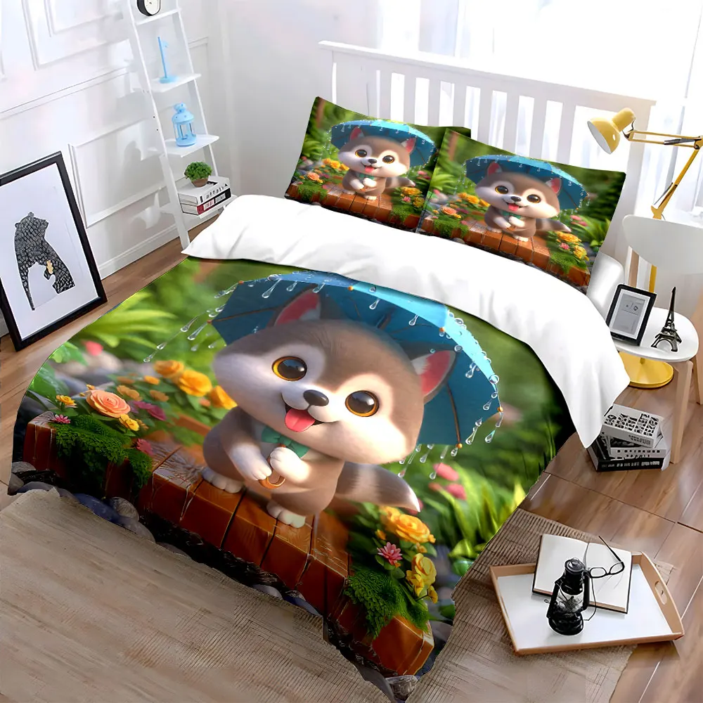 Cute Animal Figurine Set Decoration Bedding Set with 1 Duvet Cover 2 Pillowcases Single Double King Queen, Gift