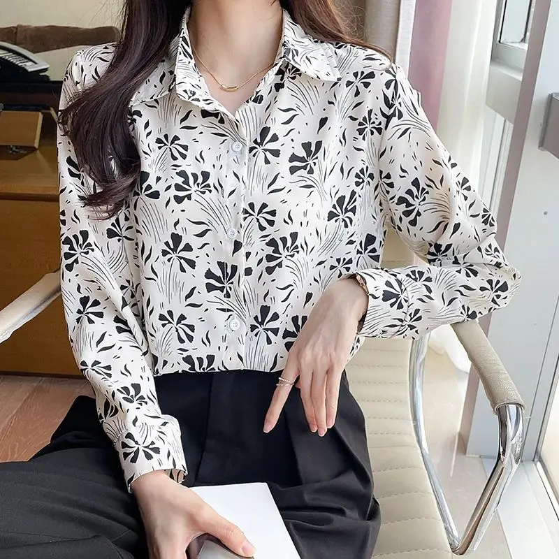 New elegant printing blouses casual daily Ladies\' Shirts Fashion Women\'s Button-Down Tops blusa mujer