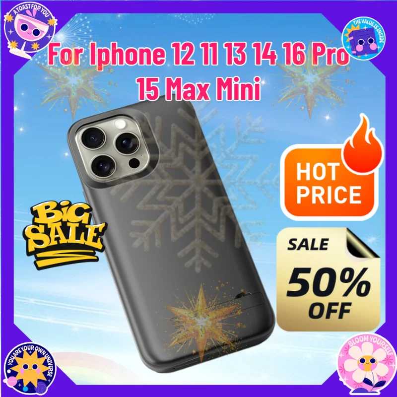 SWZY   Battery Case for Iphone 12 11 13 14 16 Pro 15 Max Mini Power Bank Charger Cover