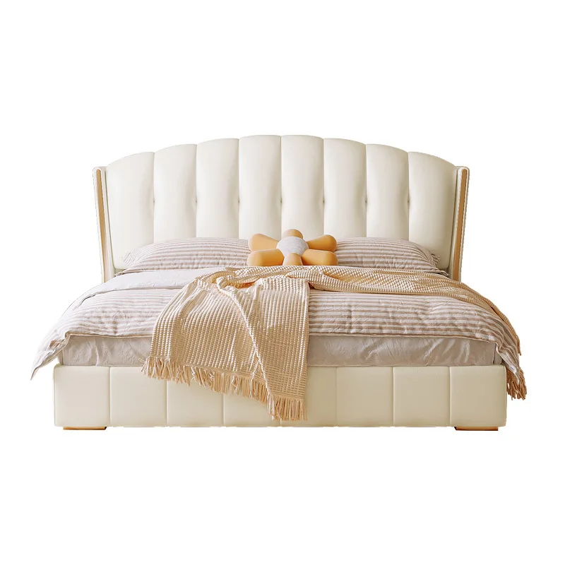 

French light luxury simple high-end wedding bed modern double master bedroom storage multi-functional soft bag leather bed