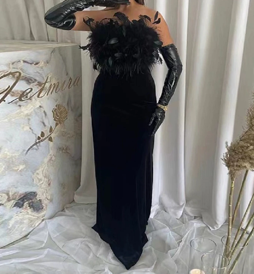 Neue Außenhandel Damenbekleidung Feder schwarz Röhrenoberteil enges Stretchkleid langes Kleid Rock-GZXX1247