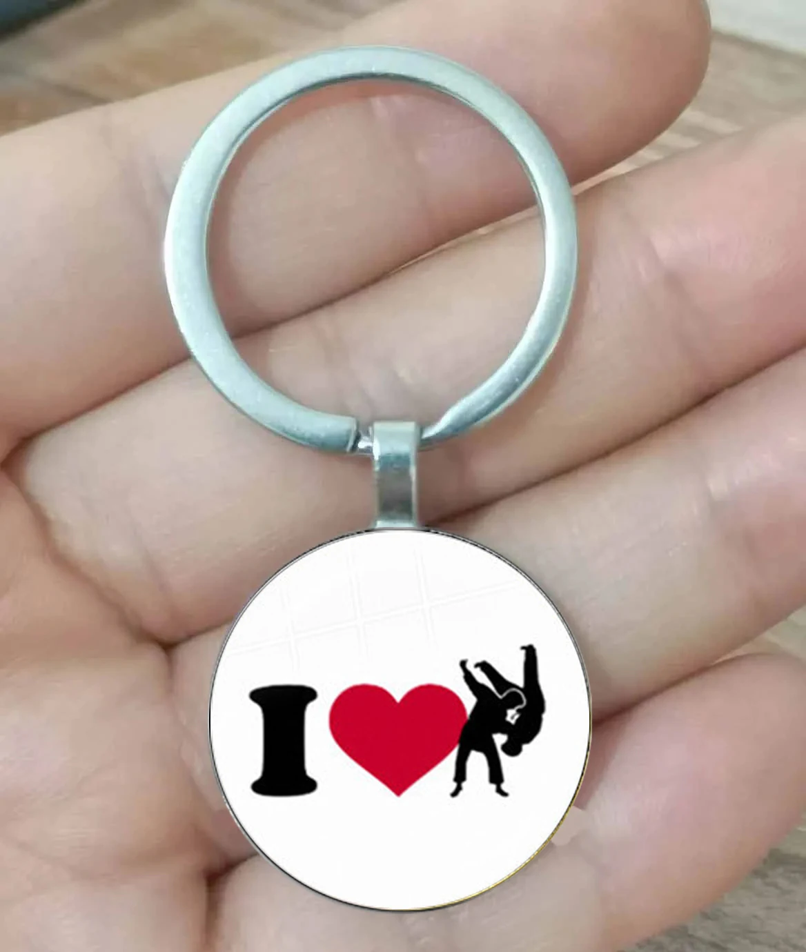 Hot Sale Trendy Sports I Love Judo Keychain Women Men\'S Favorite Judo Karate Jewelry High Quality Diy Photo Glass Key Ring