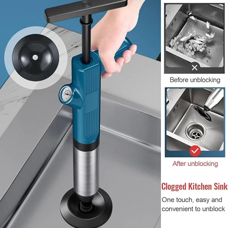 Leistungsstarker Toilettenreiniger aus Edelstahl, Pneumatischer Hochdruck-Rohrreiniger, Abflussreiniger-Set – Detail 3