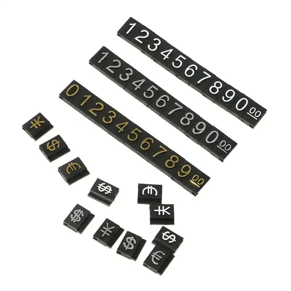 16 Set Golden Adjustable Number Letter And Base Price Display Counter Stand Label Metal Ground Arabic Numbers Combined Price Tag