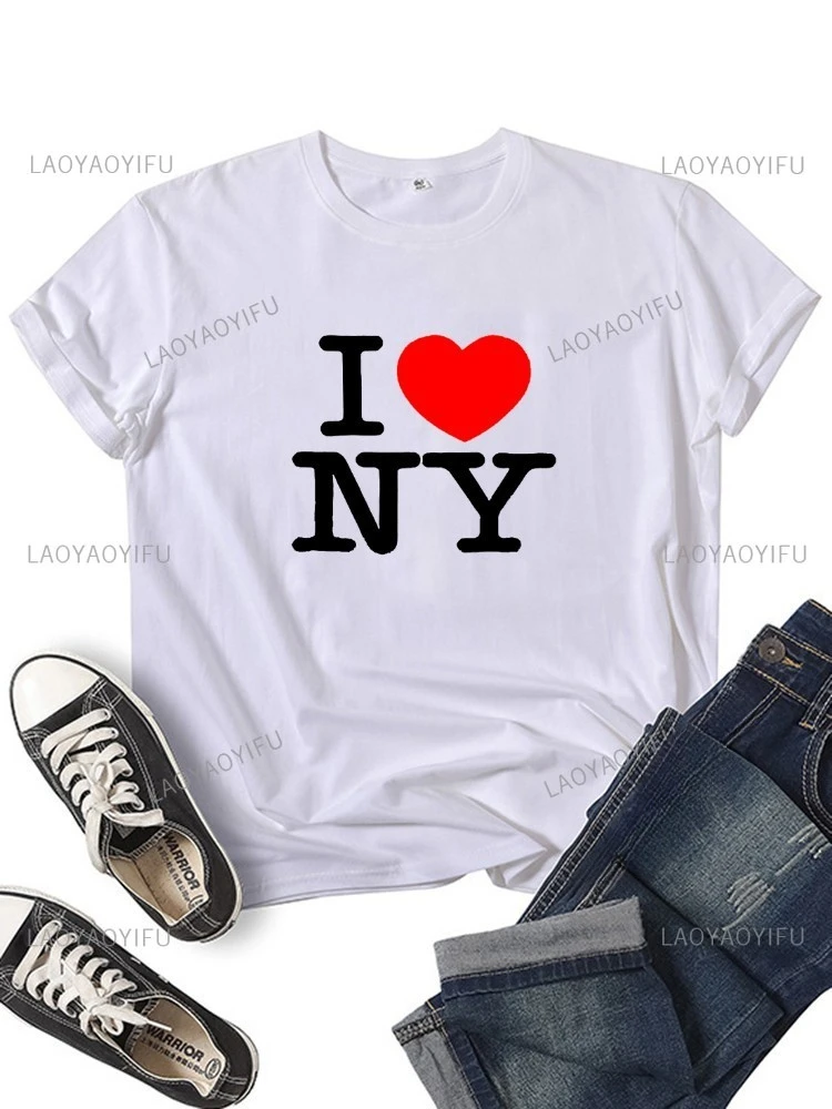 I Love NY New York Graphic T-shirt Women Girl Y2K Harajuku Fashion Pink Red New Cotton Tops Female Funny All-Match Clothes Gift