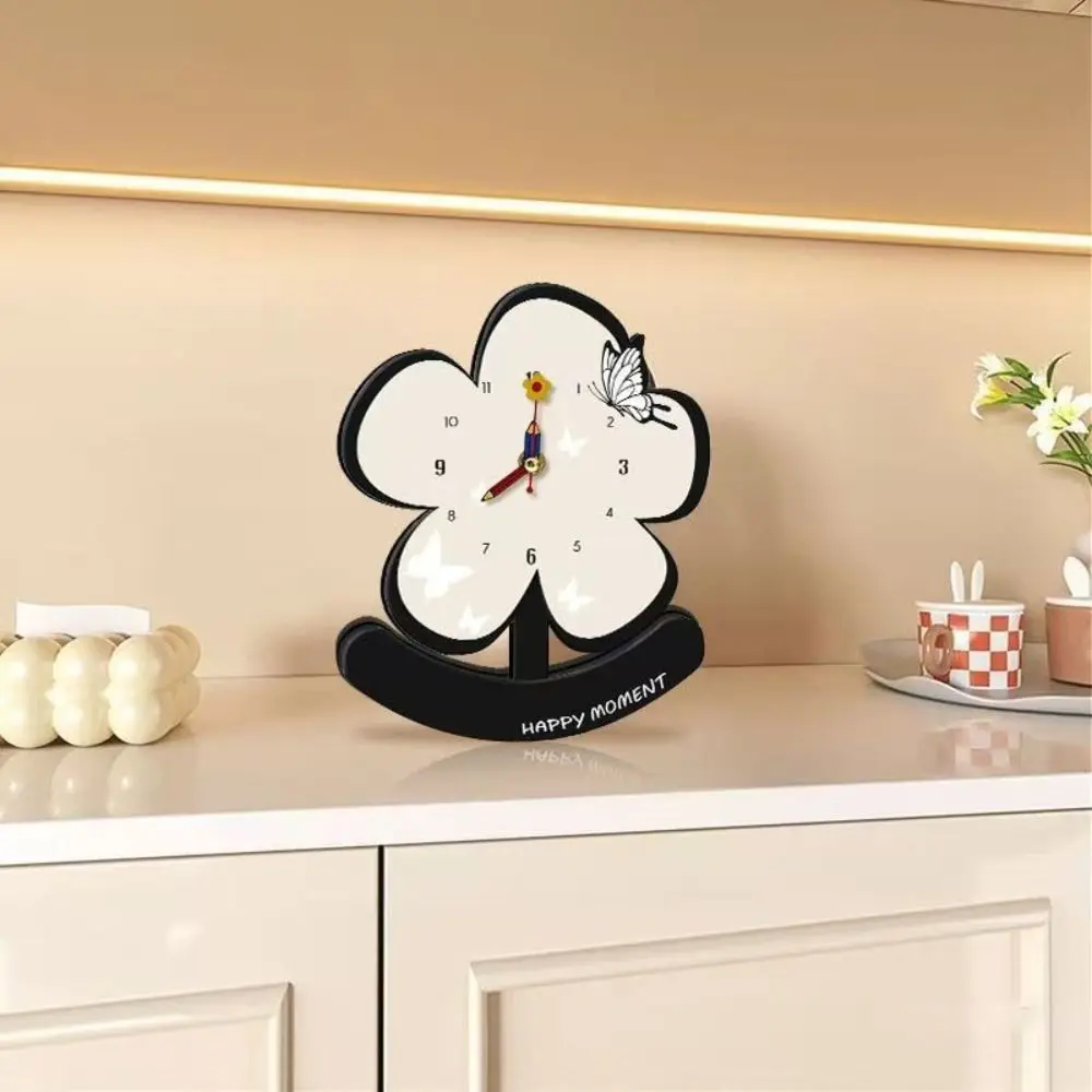 

Charming Wooden Silent Pendulum Clock Elegant Clear Dial Desk Clock Vintage Non-slip Small Flower Clock Office