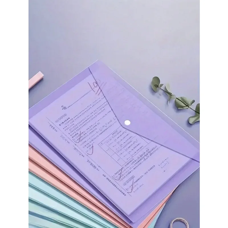 A4 Clear Plastic File Bag Macaron Morandi Tone Waterproof Snap Button Document Pouch Office Study Data Storage Organizer