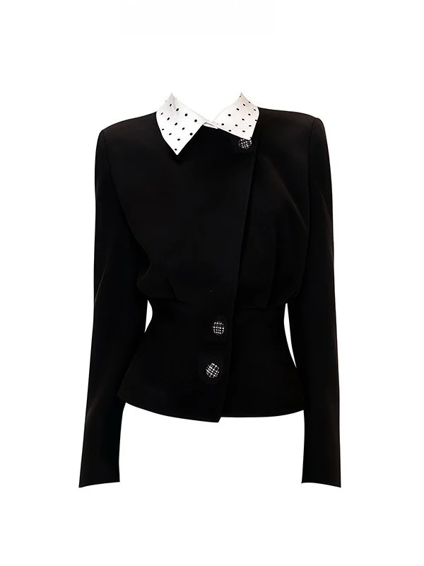 

Parisian Slow Faion Polka Dot Tweed Jaet Women's Autumn Winter Slimming Top Waist Cinched Outerwear Ladies Coat