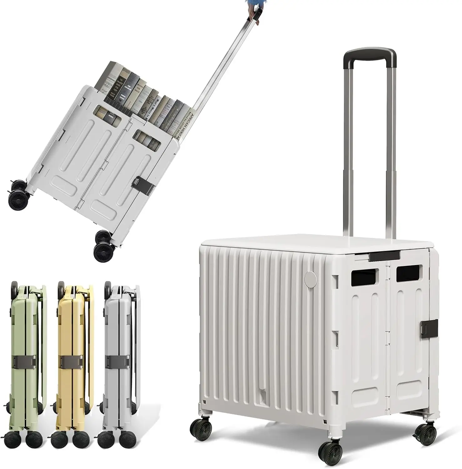 

Gray Folding Utility Cart with 4 Swivel Wheels, Collapsible Rolling Crate for Office/Home/Luggage, Minimalist Style