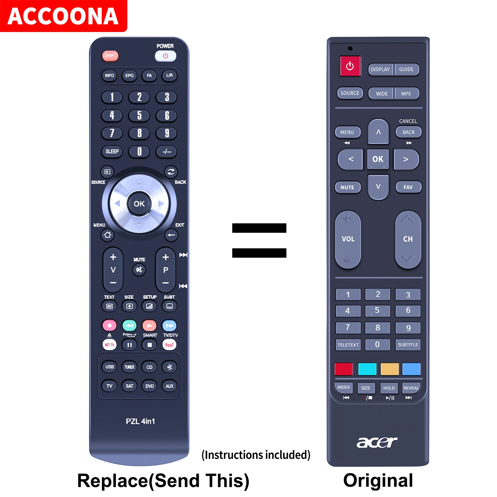 

Remote control for Acer AT1926D AT1926DL AT1926-D DL TV