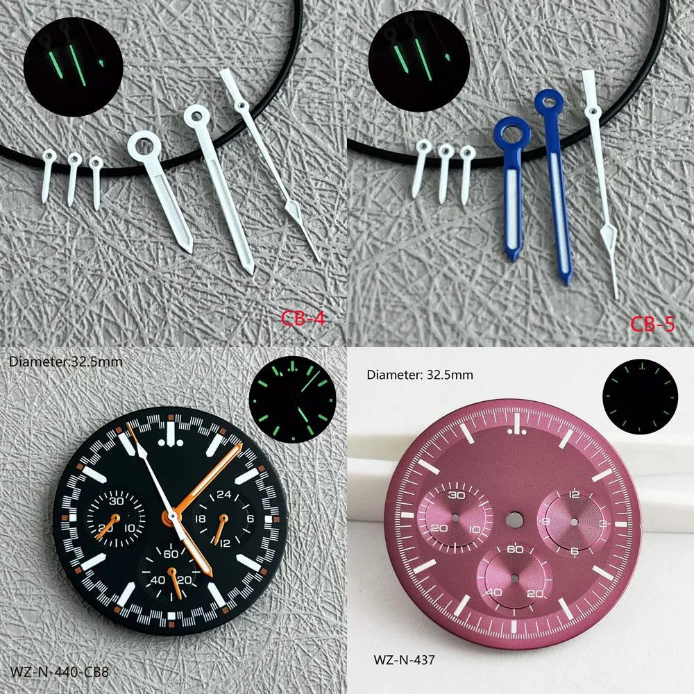 32.5mm VK63文字盤、夜光針付きパンダタイプムーンフェイズ文字盤、VK63クォーツムーブメント311.33.40.30.02.001クロノグラフ時計改造用