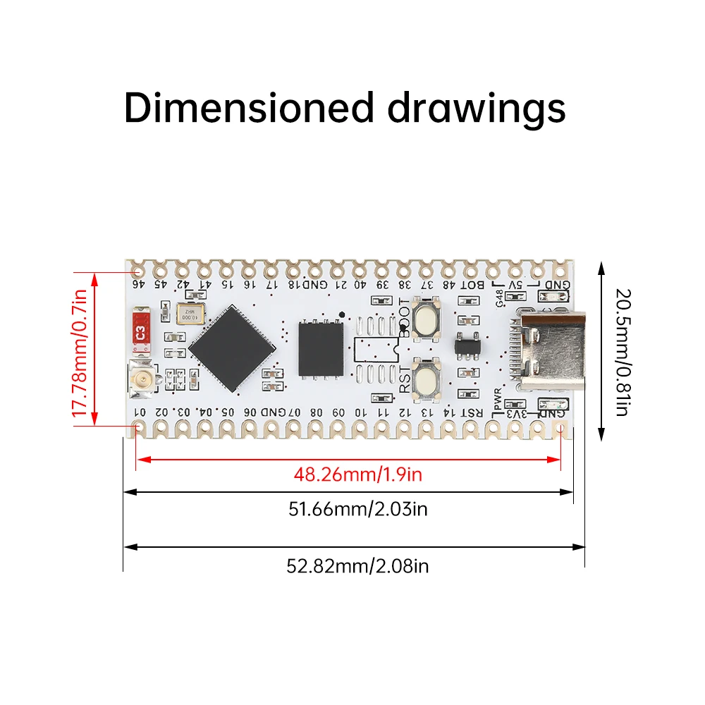 ESP32-S3 nano wifi bluetooth placa de desenvolvimento tipo c ESP32-S3-N16R8 módulo antena on-board externa 16m spi flash 8m psram
