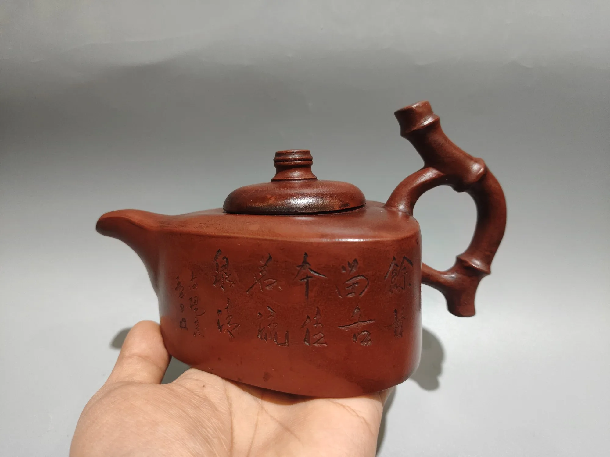 Yingxing redware ceramic tea-pot Red mud Bamboo Rhyme Pot Bamboo handle pot Triangle pot Teapot Kettle Flagon Amass wealth