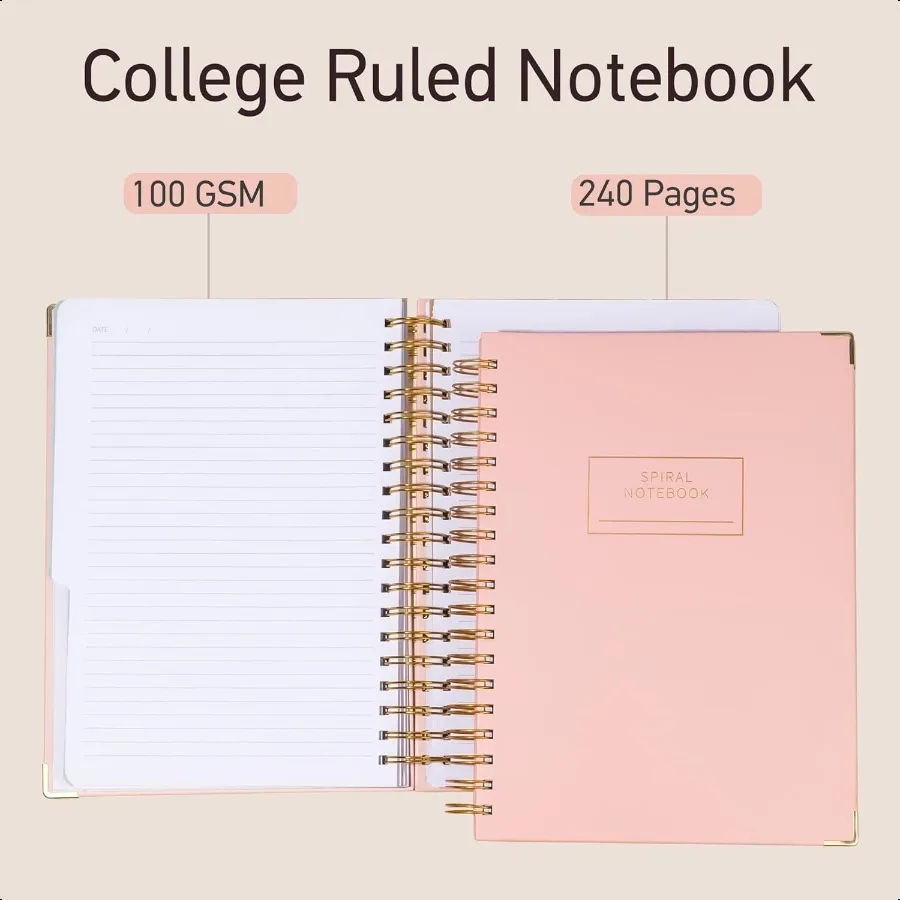 Hardcover Spiral Notebooks for Work School B5 Journal Notebook with Tabs Dividers Multi 5 Subject Notebook College Ruled 240 Pa