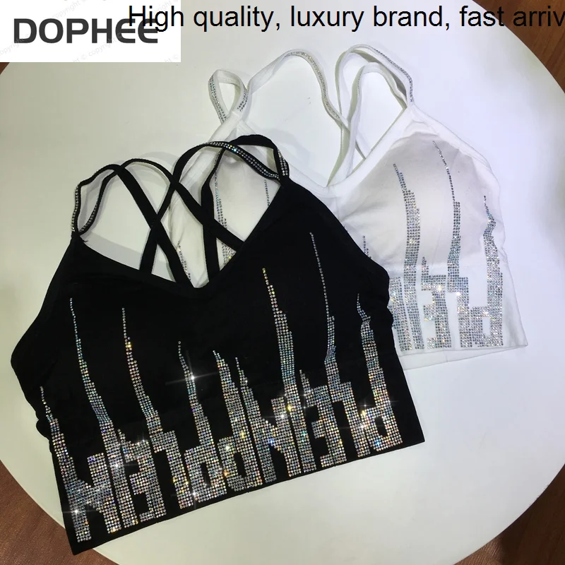 

Women Hot Drilling Camisole Beautiful Back Rear Cross Slimming Cropped Top Underwear Female Cotton Crop Vest Sexy Tanks Black