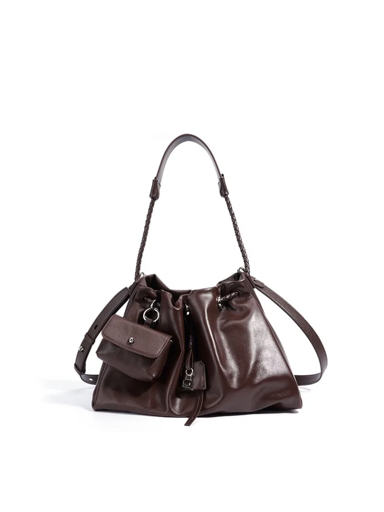 

2025 Fashionable Soft Texture Drawstring Women's Underarm Bag New Genuine Leather Handbag with Wallet High-End Crossbody Bag