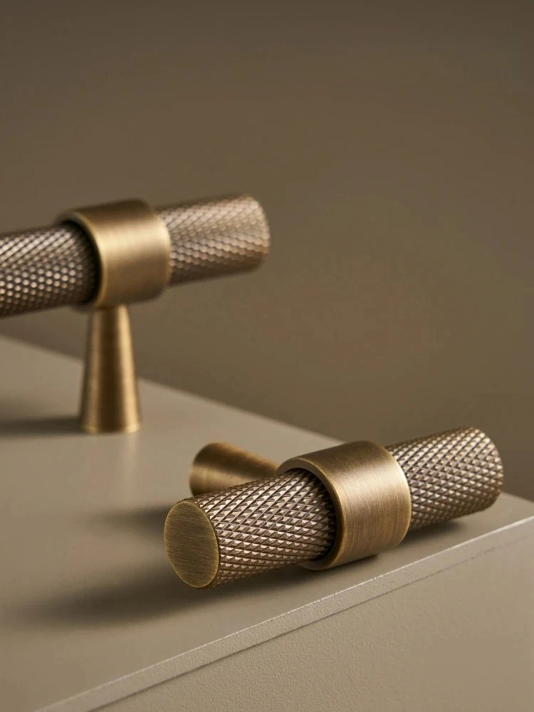 

Solid Brass Knurled Art Deco Retro Antique industrial style Cabinet Wardrobe Drawer Handle T-bar Pull