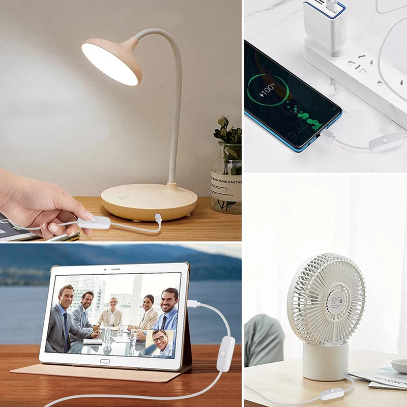 Kabel Sakelar USB Ke Tipe C DC 5V 2A Kabel Daya Ekstensi Catu Daya Putih Hitam USB Ke Tombol Tipe C Jalur Sakelar untuk Kipas Lampu