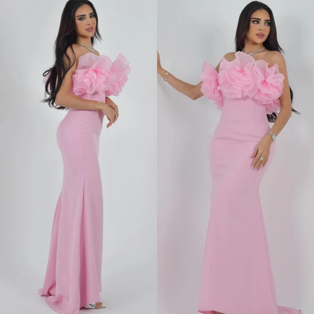 

Customized Mermaid Pink Jersey Evening Dress Temperament Strapless Sleeveless Homecoming Dresses Fashion Special Occasion Gowns