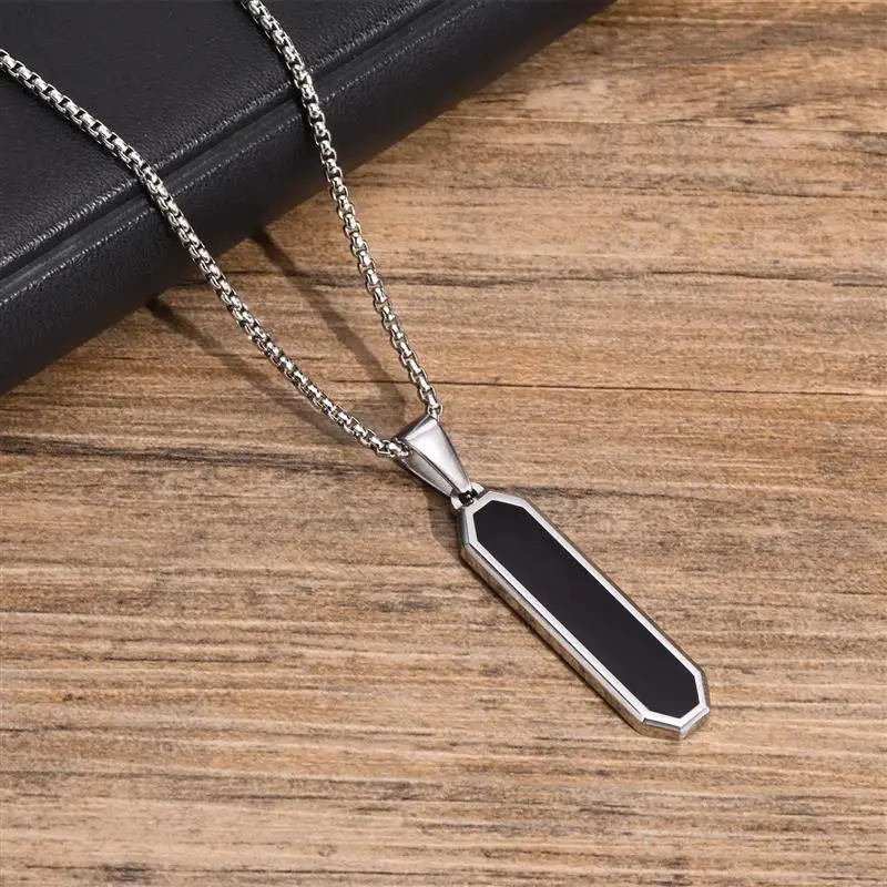 Jiayiqi Casual Black Bar Necklaces for Men Women Minimalist Stainless Steel Geometric Pendant Collar Gift Jewelry Dropshipping