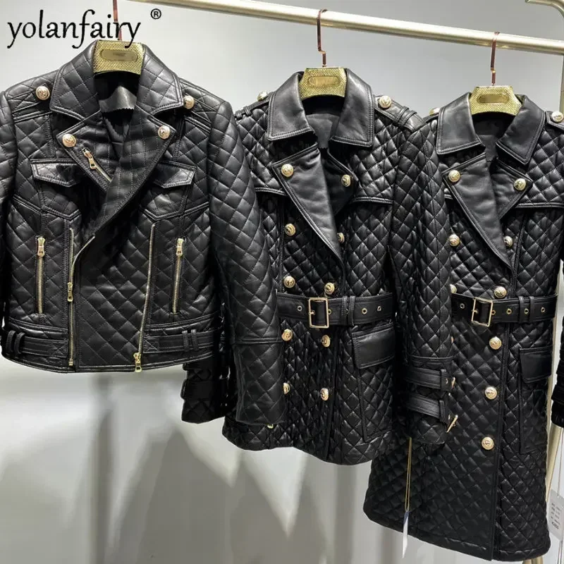 2022 frühling Herbst Neue Echtem Leder Jacke Frauen Graben Mantel frauen Mid-länge Schaffell Elegante Mantel für Frauen windjacke