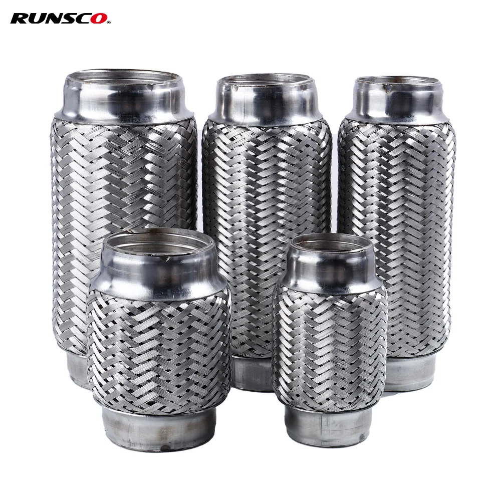 Runsco Car Exhaust Tube Telescopic Flexible Connection Braid Bellows Stainless Steel Muffler Pipe Connector Welded Universal