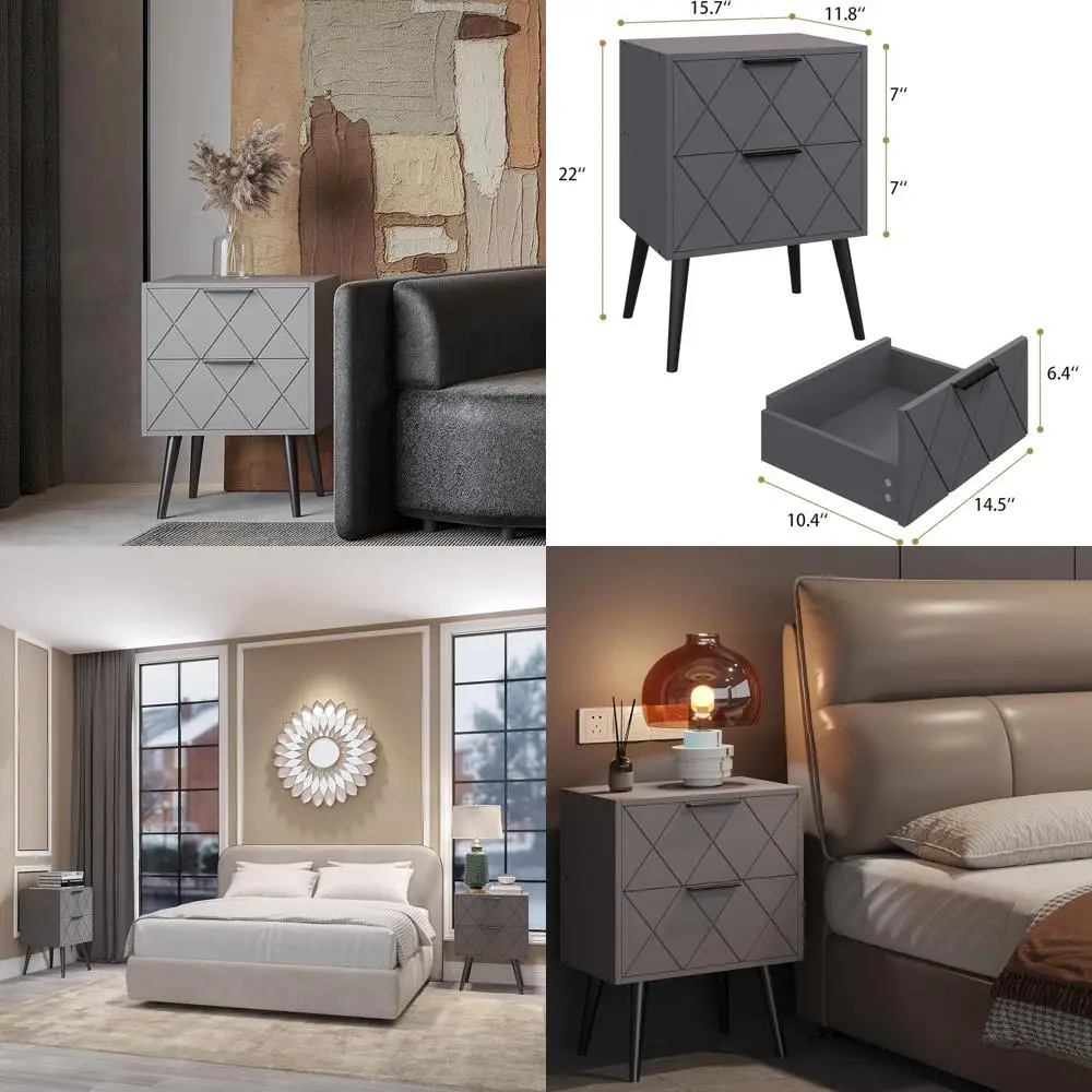 

Grey 2-Drawer Modern Wood Nightstand, Bedroom/Living Room Side Table MLBZ09GU