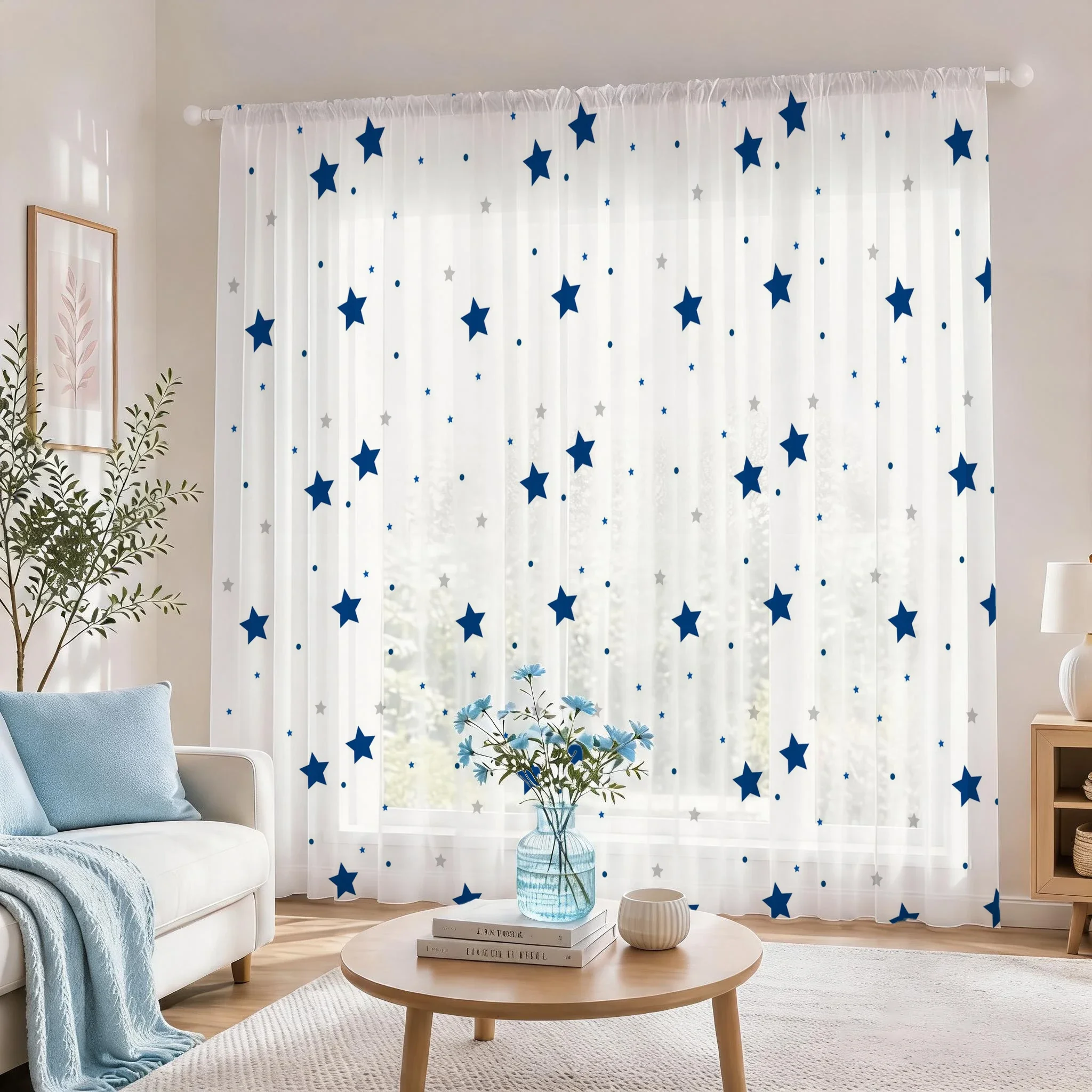 Light Blue Modern Gradient Sheer Curtain, Good Quality Light Reducing Luxurious Privacy Voile For Living/Bedroom/Kids Room, Gift