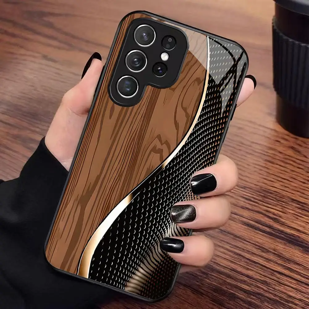 Fashion splicing wood grain glass phone case suitable for Samsung Galaxy S26 S25 S24 S23 S22 S20 FE/Ultra/Plus anti drop