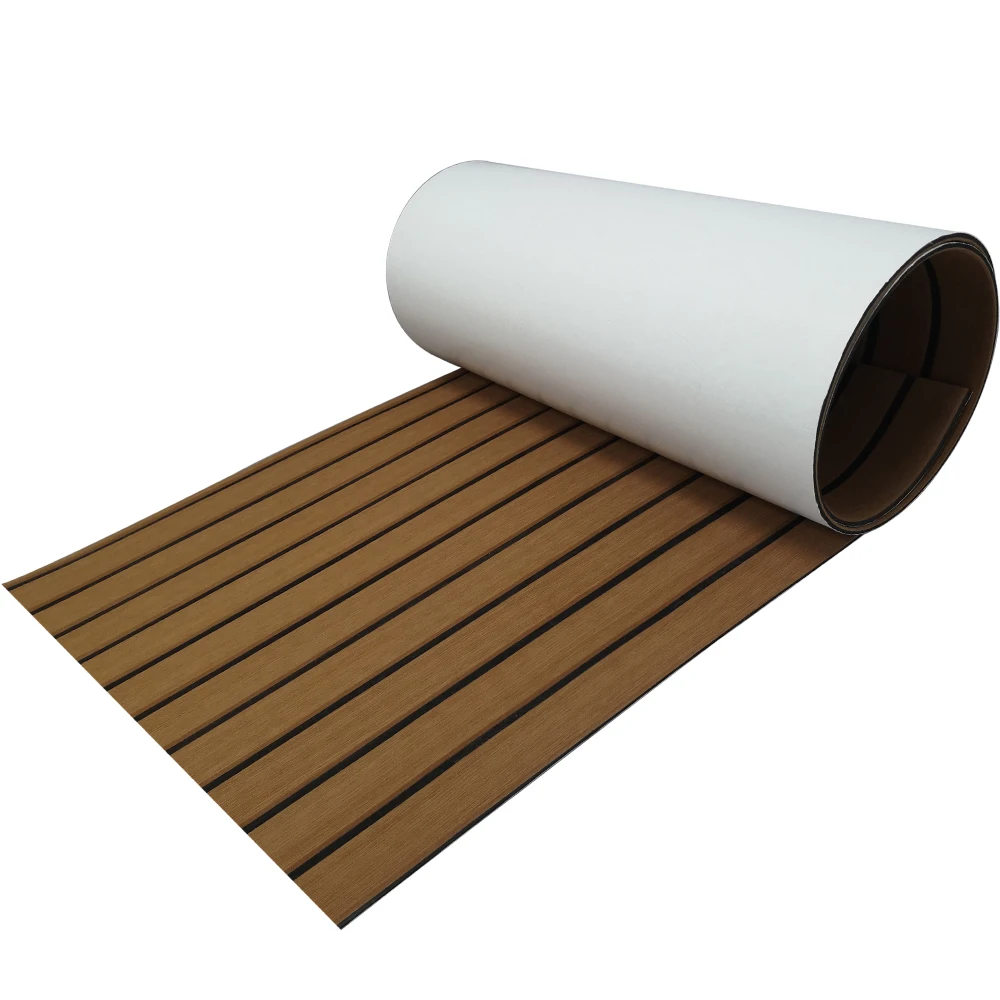 

Boat Flooring EVA Foam Decking Sheet Faux Teak Marine Mat Marine Carpet Seating Non-Slip Self-Adhesive Flooring Material 94"x35"