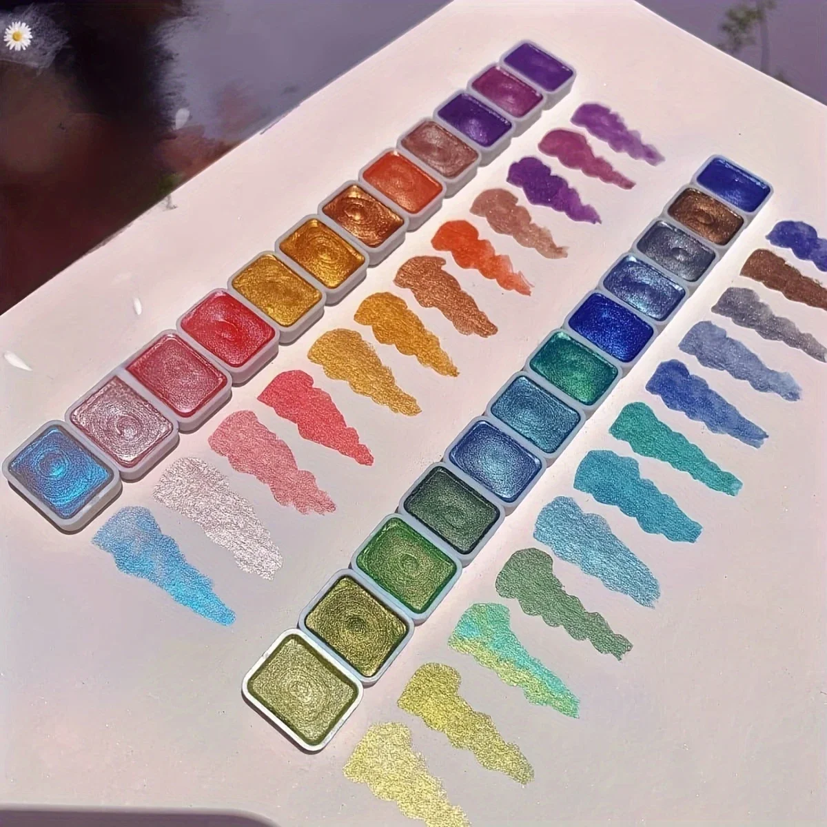水彩セット、24色、真珠光沢のある金属固形水彩絵の具、書道や絵画、ネイルアート、DIYクラフトに最適