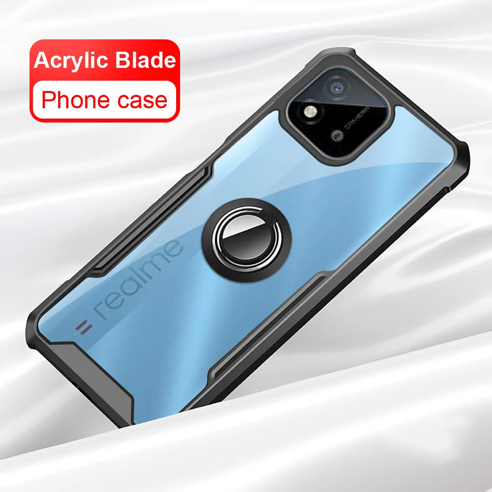 Realmy C11 2021 Case Transparent Acrylic Hard Shockproof Cover For Realme C11 2021 Realmi C 11 With ring stand Back Back Shell