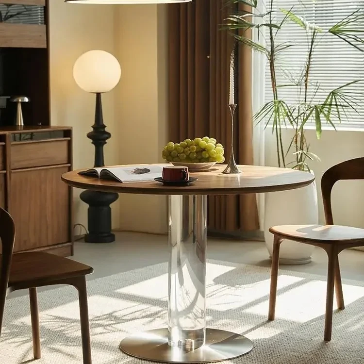 

North American black walnut solid wood round dining table acrylic dining table household balcony negotiation round table