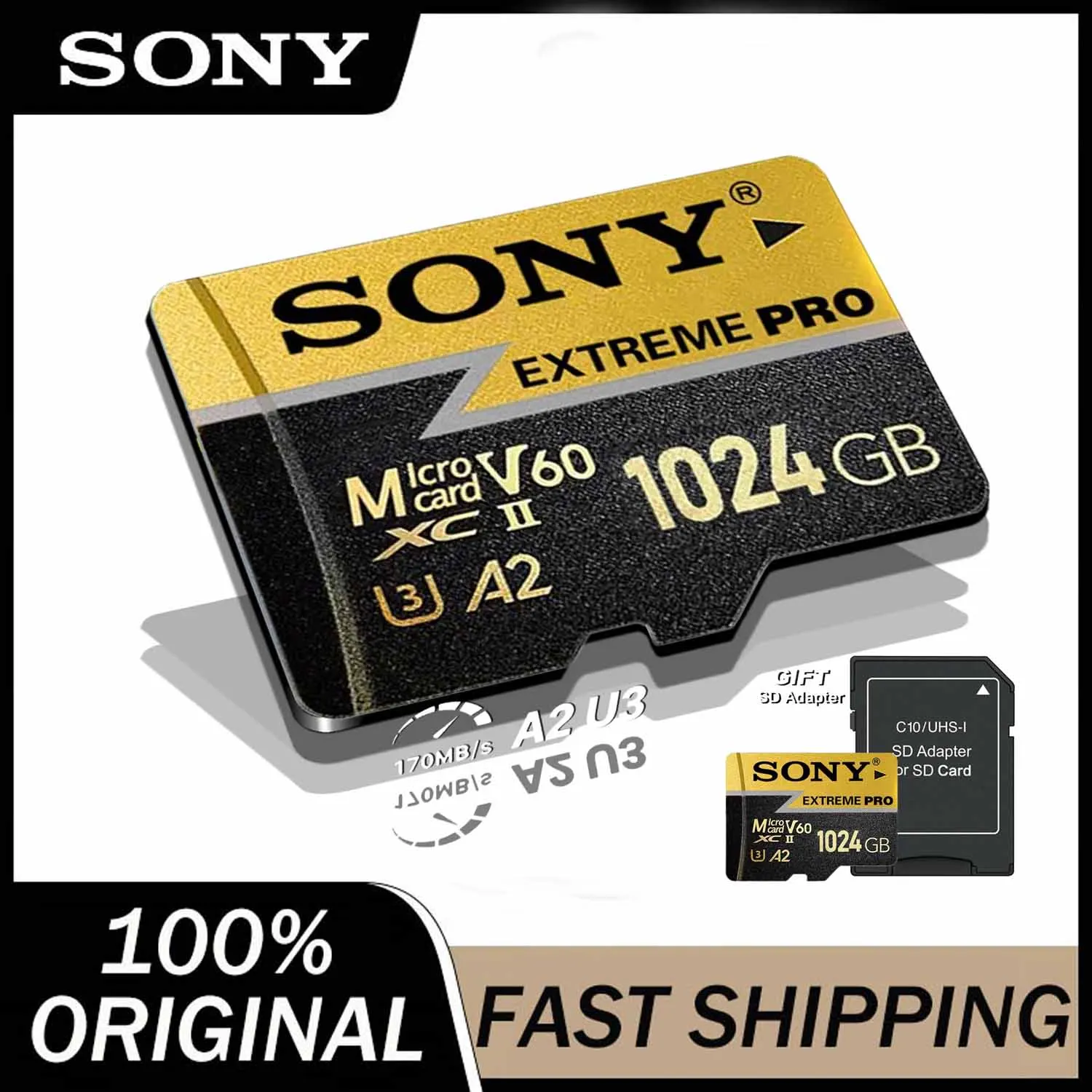 بطاقة ذاكرة سوني مايكرو SD عالية السعة Extreme Pro بطاقة ذاكرة 1024 جيجابايت 512 جيجابايت C10 U3 TF مع محول مجاني لكاميرا الهاتف
