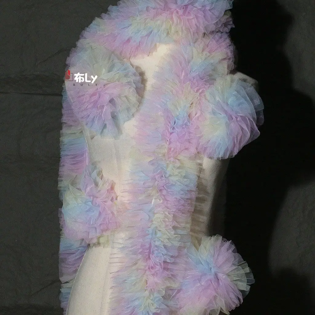 Bainha de saia inchada, tecido de renda tridimensional, corte de renda, fundo de cortina, decoração artesanal, roupas