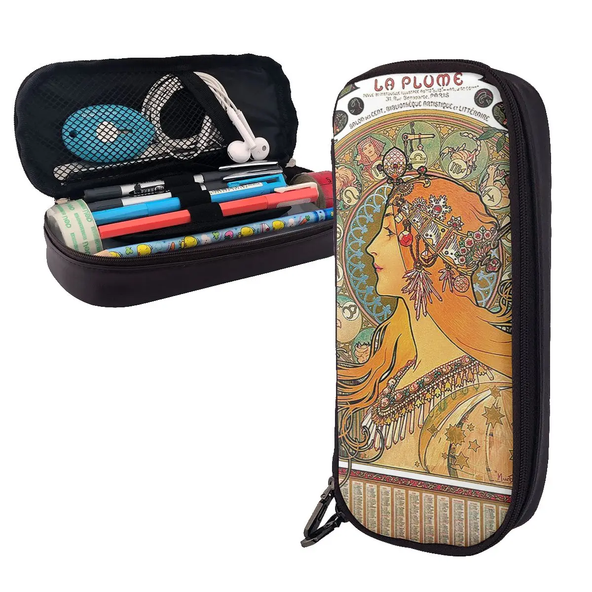 Zodiac (Original Version), By Alphonse Mucha (1896) ORIGINAL COLORS Leather Pencil Cases Pencil Pouch Storage Pen Box Pencil Bag