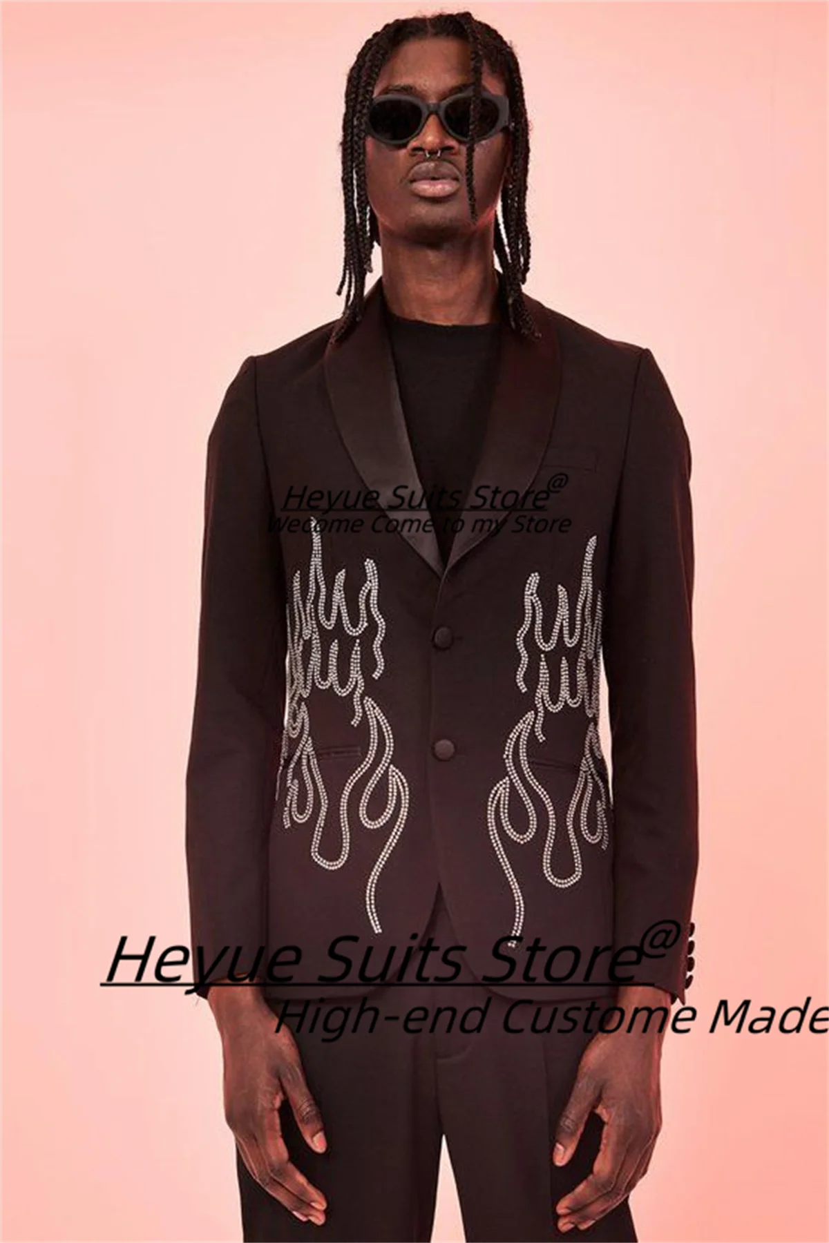 

Роскошные черные свадебные смокинги для жениха, мужские костюмы с блестящими бриллиантами по индивидуальному заказу, комплекты из 2 предметов с шалью и лацканами, мужские пиджаки для выпускного вечера, Ropa Hombre