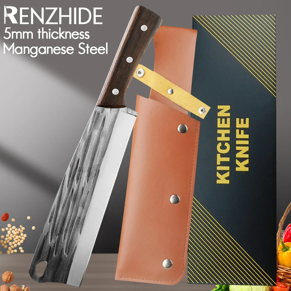 

RZD Cleaver Chopping Manganese Steel 5mm Thickness Knife Cover Gift Box Firewood Survival Outdoor Splitting Wood Kitchen Tools