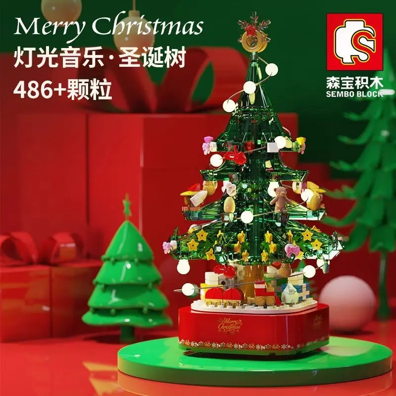 

SEMBO BLOCK Rotating Christmas Tree Music Box Building Set Christmas Carnival Gift for Girls