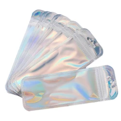50pcs Long Iridescent Ziplock Bag Transparent Laser Plastic Seal Bags for DIY Jewelry Display Handicrafts Nail Eyelash Packaging
