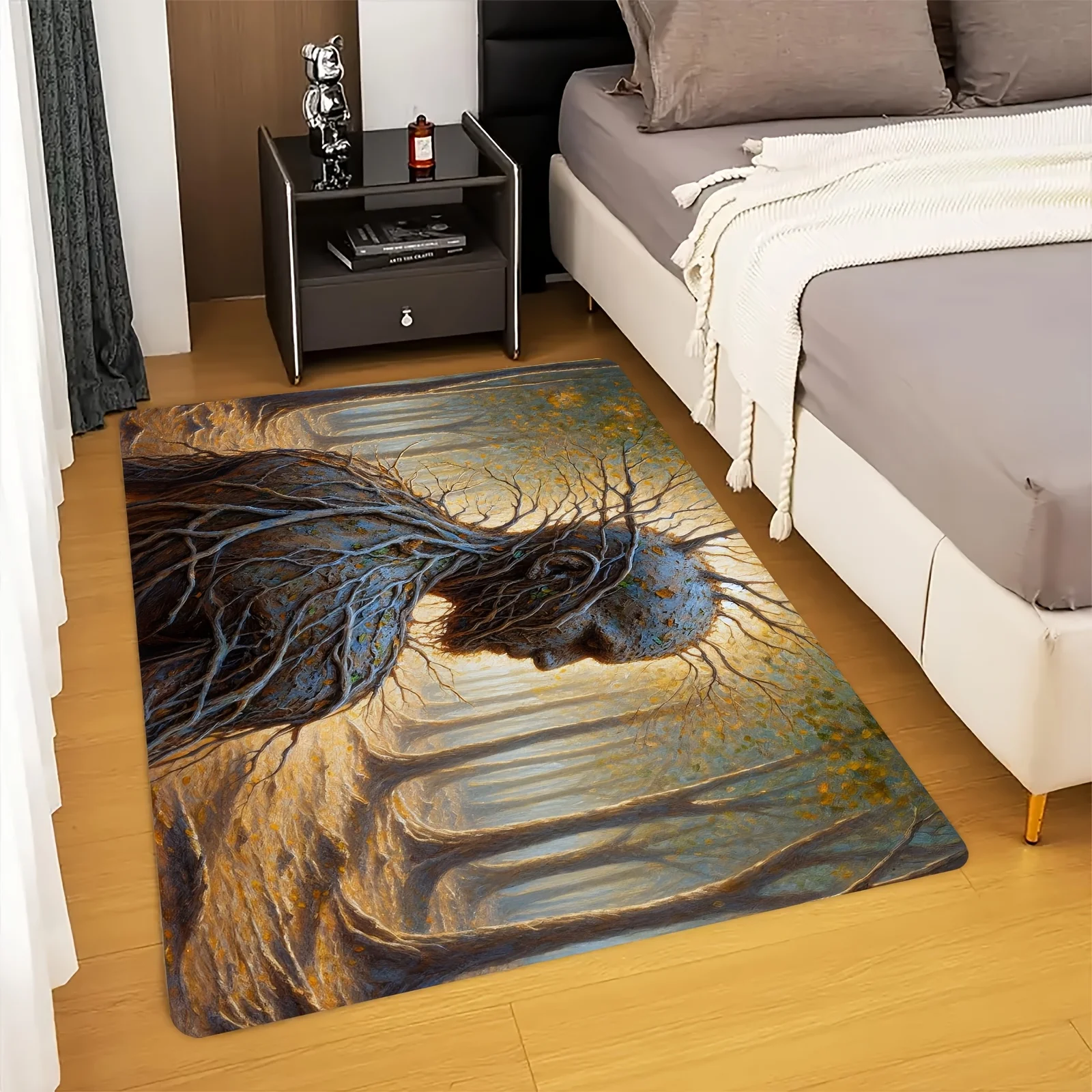 Forest Guardian Pattern Flannel-printed floor mats are slip-resistant Suitable for living room bedroom terrace garden carpets