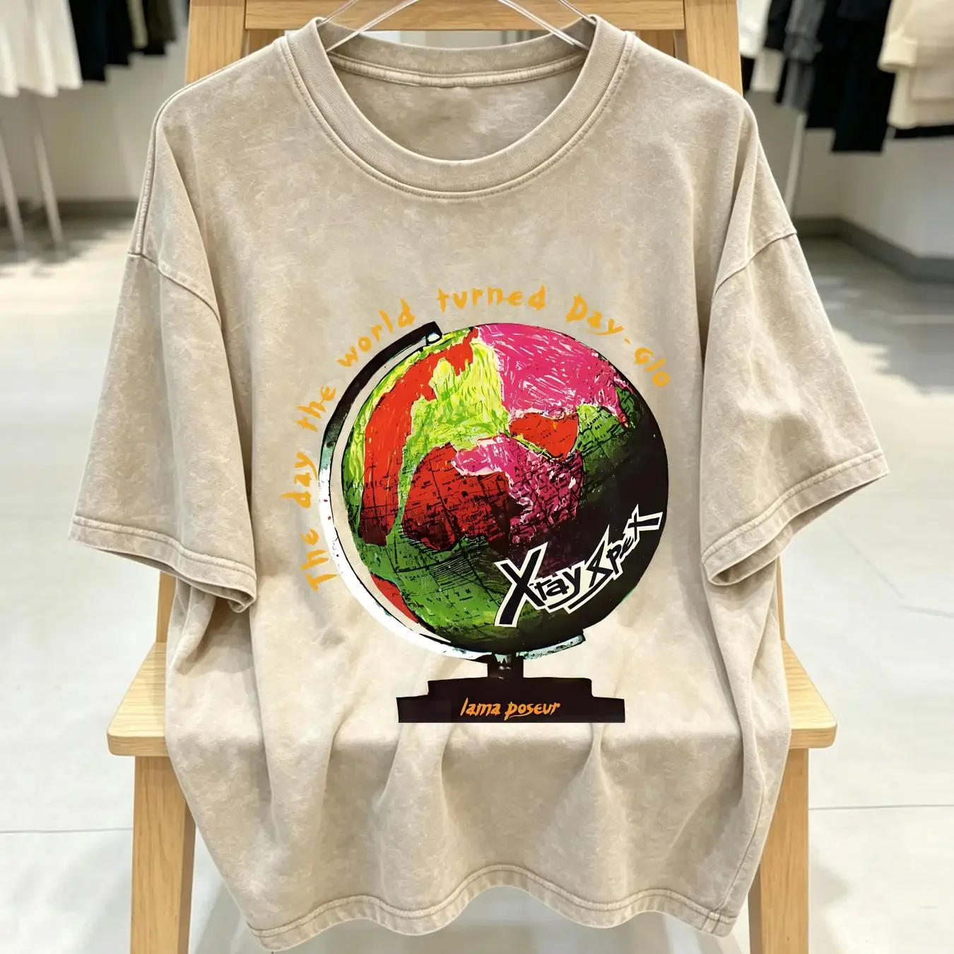 washed T Shirt MENS POLY STYRENE XRAY SPEX FULL COLOUR WORLD TURNED DAY GLO PUNK S 5XL long or short sleeves vintage Washed
