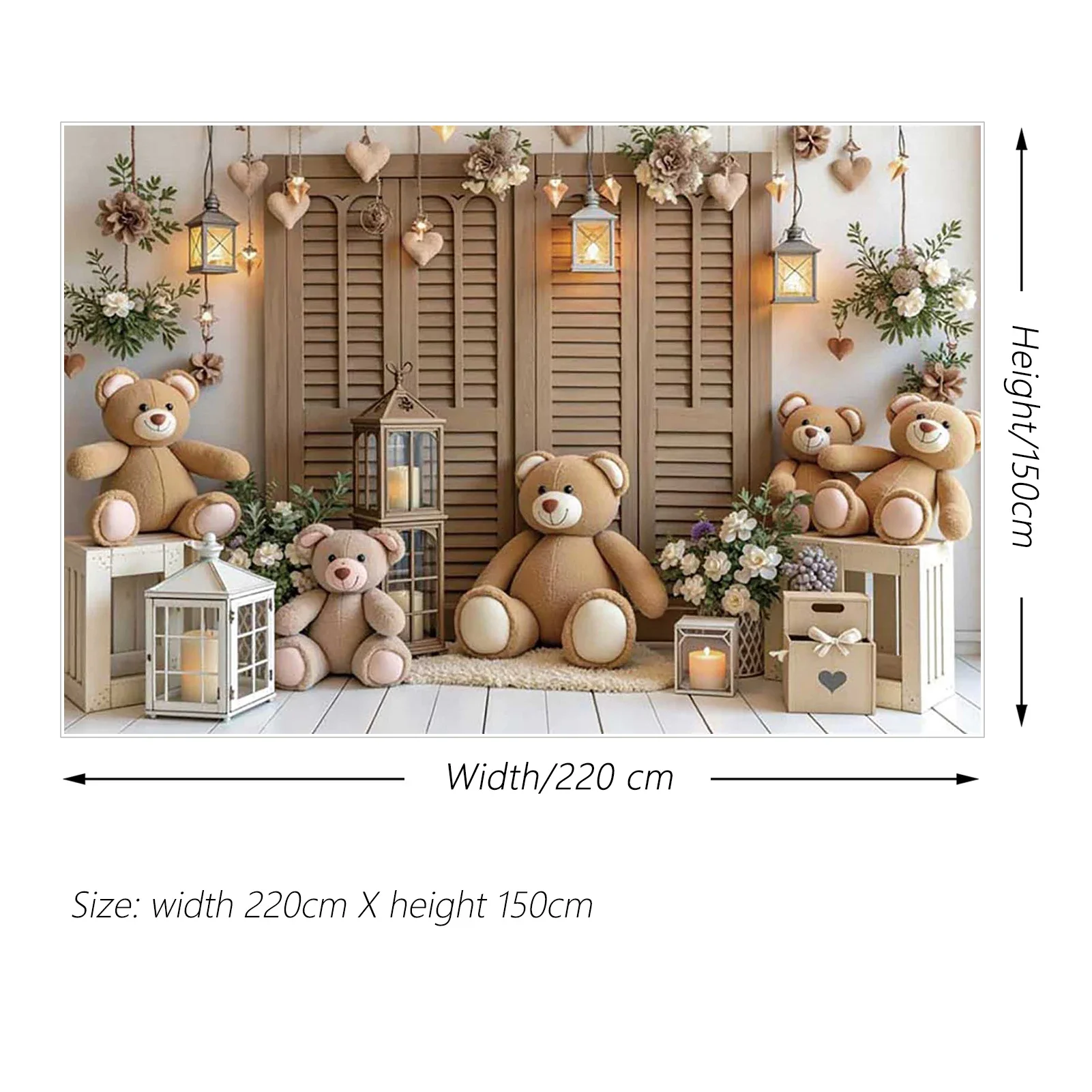 MOON.QG Dekorasi Kayu Boneka Beruang Latar Belakang Fotografi Anak Latar Belakang Balon Lilin Bunga Latar Belakang Studio Ulang Tahun Anak Zona Foto