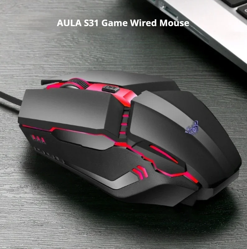 Aula S31 USB Wired Computer Mouse 2400DPI RGB Backlight Low Latency Esports Gaming Mouse Office Laptop Gamer Accessories