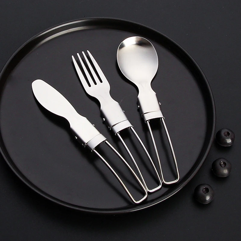 3pcs/box New 304 Stainless Steel Folding Cutlery Knife, Fork And Spoon Set Outdoor Picnic Camping Portable Tableware