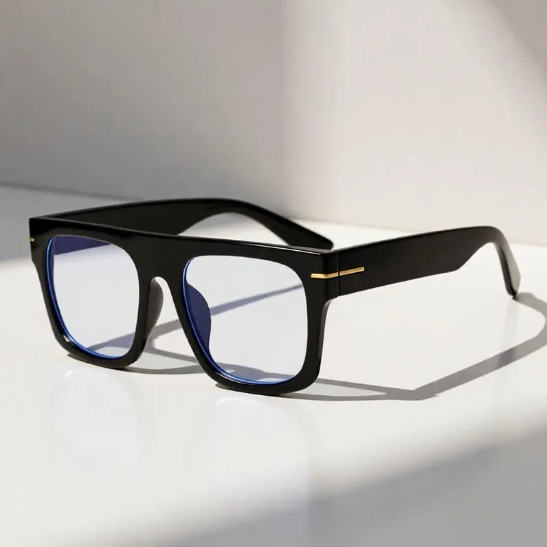 Luxuriöse Marken-Design-Lesebrille mit großem Rahmen und quadratischer Form für Männer und Frauen, klassische Business-Lesebrille mit Blaulichtfilter HS – Detail 2