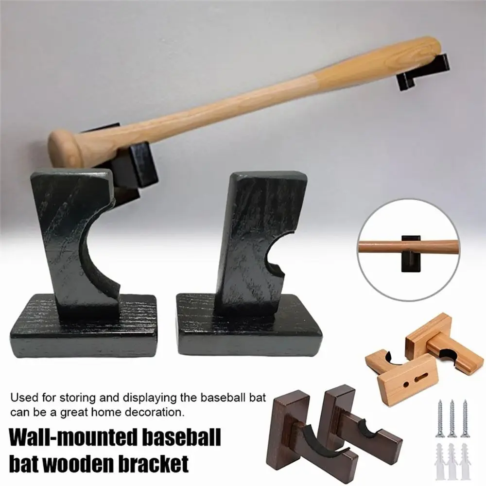 Soporte de madera para bate de béisbol, colgador portátil de montaje en pared, palo de Hockey y Softball, 2 piezas