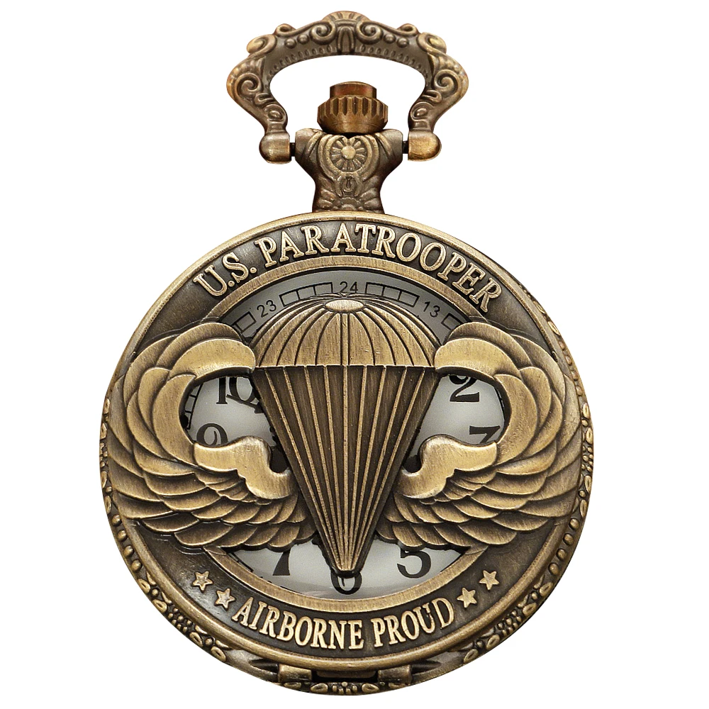 الولايات المتحدة سلاح الجو المظلة شارة كوارتز ساعة الجيب موضة وقت صغير الأحجار الكريمة قلادة ساعة الرجال والنساء عنصر واحد