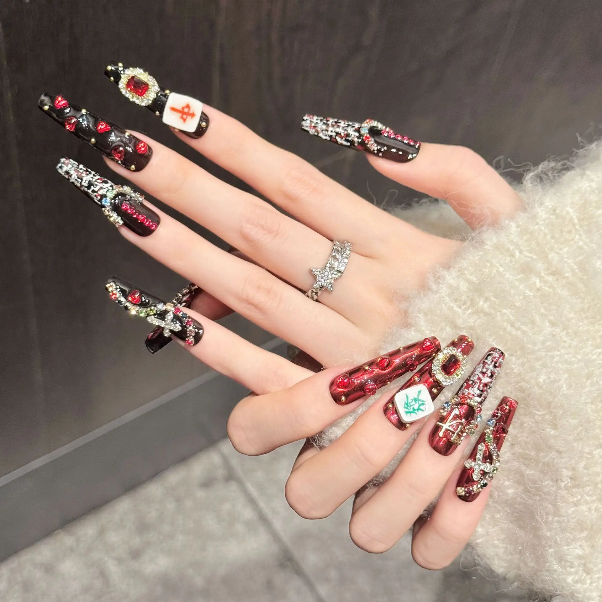 10PCS Long Coffin Handmade Press On Nails,The Wind Of Sudden Wealth,Suitable For Festivals Parties And Daily Wear.